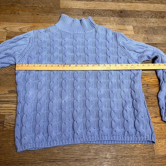 LL Bean Womens Sweater 100% Cotton Mock Neck Chunky Cable Knit Blue Medium - Picture 13 of 16